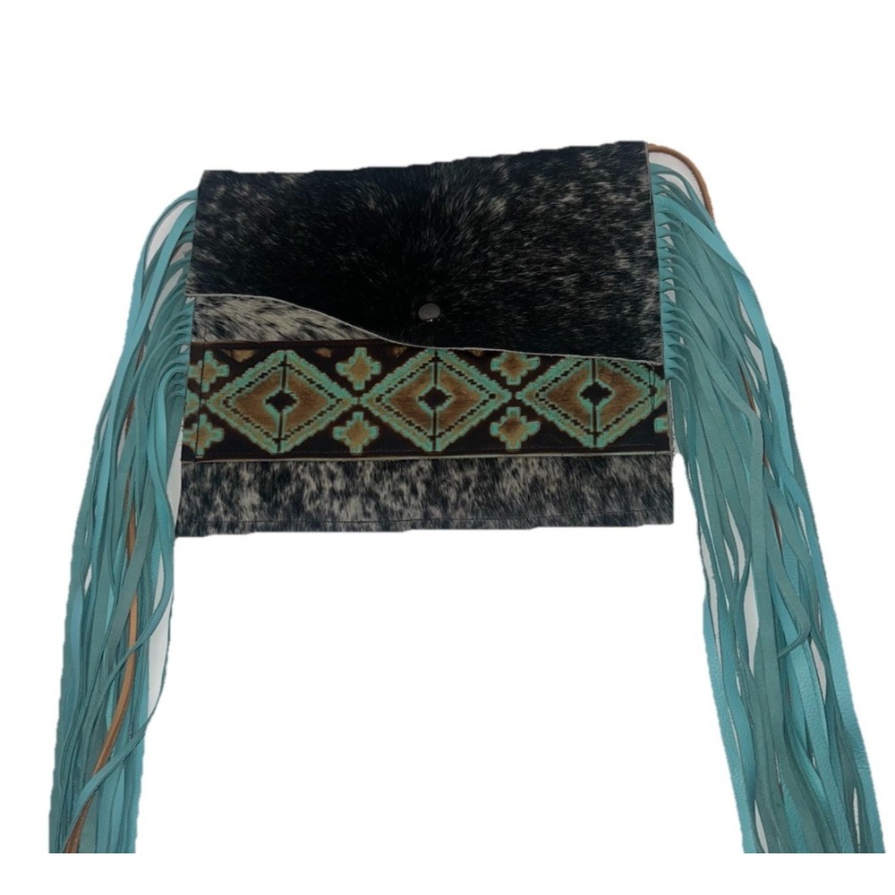 Wild Goose Aztec Hair on Hide Fringe Crossbody Bag Turquoise Western NWOT